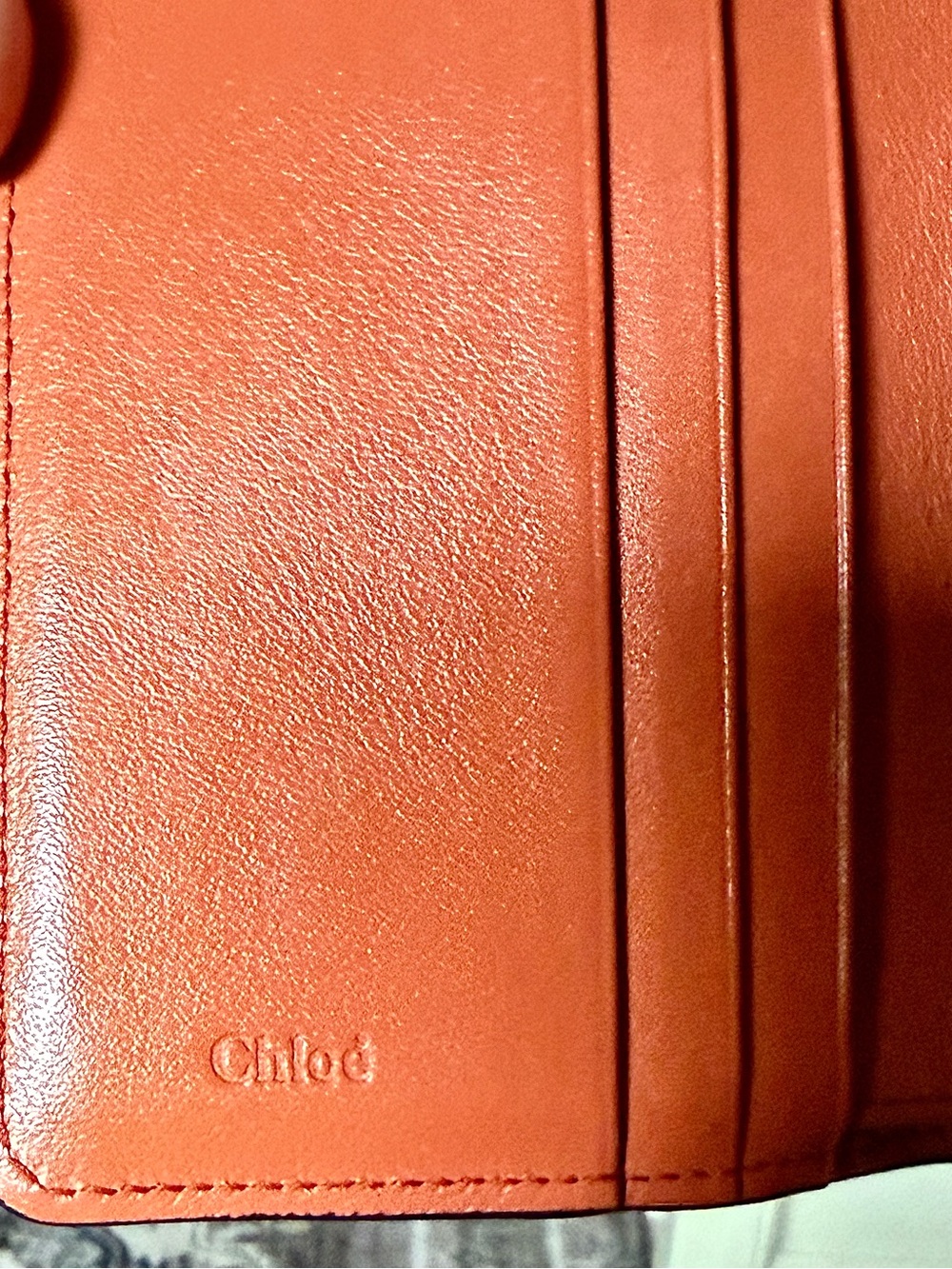 Chloé “C” Small Trifold Wallet In Tawny Orange Crocodile Embossed Leather - Picture 13 of 13